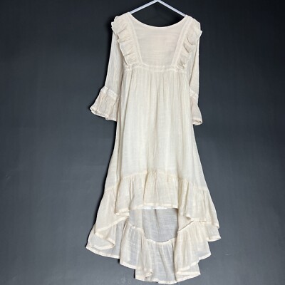 Lele for Kids Fresh Beige Hi-Lo Crinkle Cotton Blend Lined Dress  With Lace 7/8