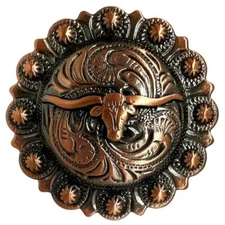 Leather Craft Saddle Tack Copper Longhorn Steer Engraved Berry Concho Screw back