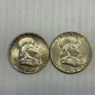 (2) 1957 Franklin Half Dollars unique rainbow toning AS