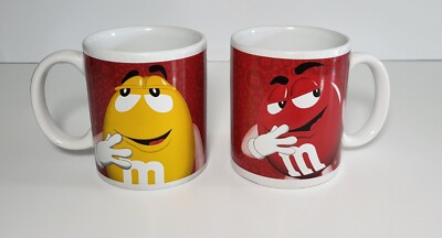 Lot Of Two Yellow & Red M&M Characters Coffee Mugs 12 oz