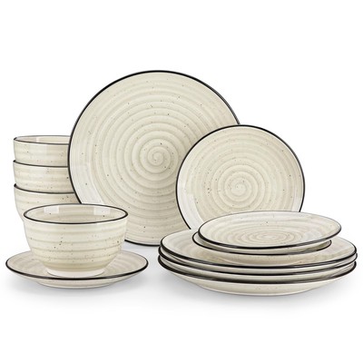 Geschirrsets für 4 personen 12-teilig BONBON Beige Tafelservice mit Teller un...