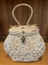 VINTAGE MIDAS OF MIAMI WICKER PURSE WITH BEADED FLOWERS