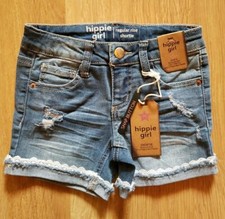 Hippie Girl NWT Girls Size 5 Denim Shorts Reg-Rise Stretch Lace Trim Adjustable
