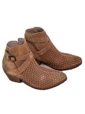 Free People Tan Suede Ankle Boots with Western Influence,pretty leather work! We The Free People Sienna Ankle Boots – Shop Iowa main image 3
