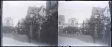 FRANCE Carnaval Chars fleuris c1920 PHOTO NEGATIVE Stereo Plaque de verre VRn2