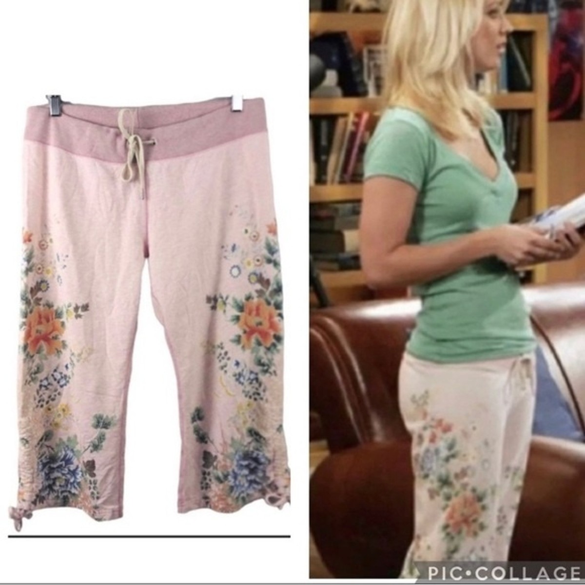 Y2K lucky brand sweatpant L capri ruched leg low rise floral print