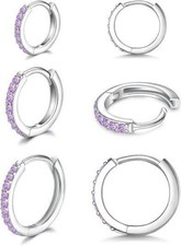 6 Pcs 8mm/10mm/12mm Classic Purple Cubic Zirconia Small Hoop Earrings Jewelry Q