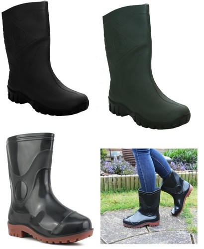 BOTTES DE PLUIE UNISEXES FEMMES COURTES MOLLET LARGE WELLINGTON DEMI-COUETTES UK 4-12 - Photo 1/20