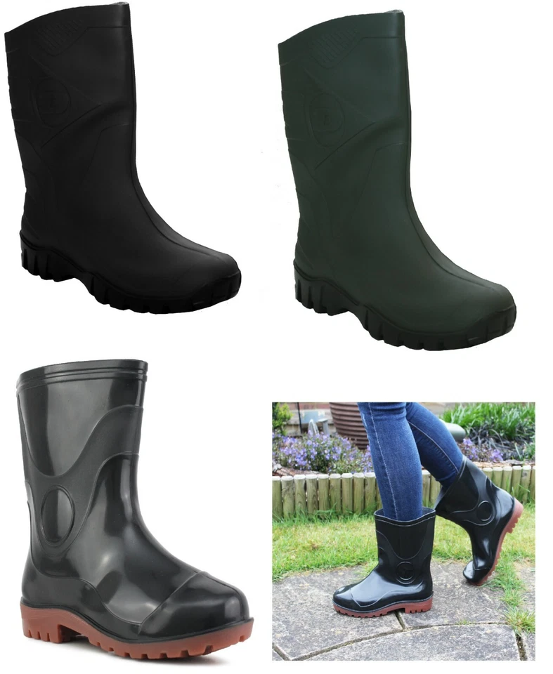 MENS WOMENS SHORT WIDE CALF WELLINGTON UNISEX RAIN BOOTS HALF WELLIES UK 4-12