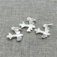 2 Sterling Silver Shiny Small Airplane Charms for Bracelet Necklace