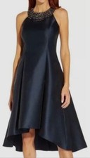 Adrianna Papell Women's Blue Midnight Rhinestone High-Low Dress Size 6