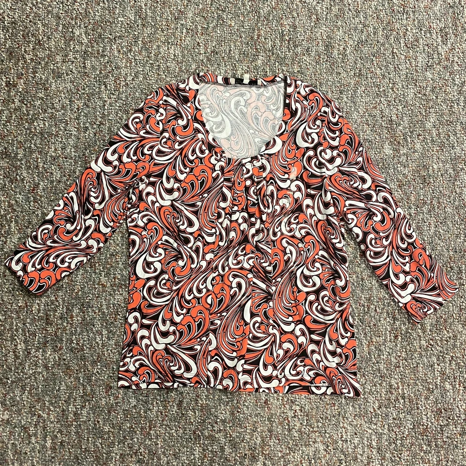Jones New York Sport Tops Womens Large Paisley Blouse 3/4 Sleeve Pleated Orange Foto 2 de 4