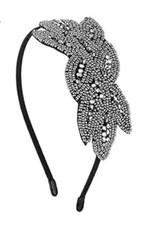 1920s Flapper Headband for Women, Rhinestone Beaded Vintage Hairpiece Grey 