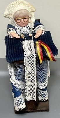 Vtg Belgium Lace Maker Souvenir 5  Doll Brussels Woman Figurine In Chair READ