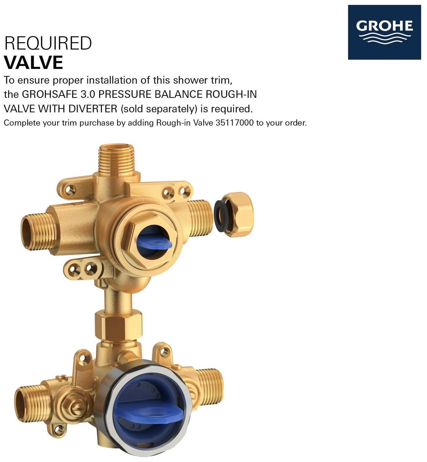 Grohe 29 426 Eurocube Three Function Pressure Balanced Valve Trim - Brushed Cool thumbnail 3