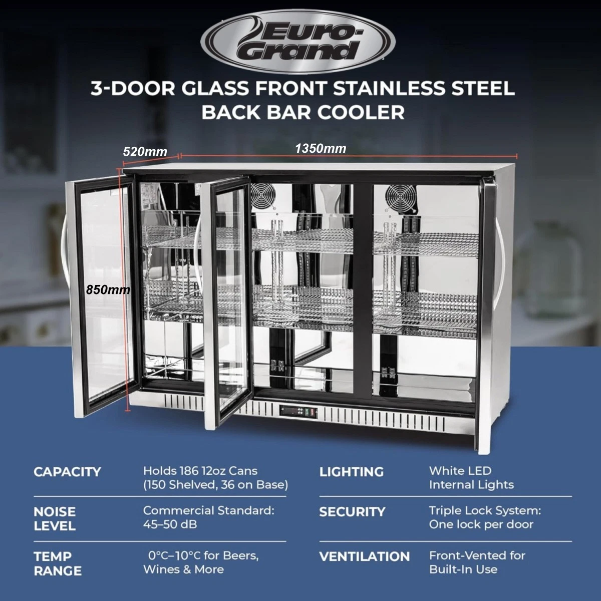 Commercial 3 Door 304 Stainless Under Bench Beer Back Bar Fridge Refrigerator - Picture 8 of 19