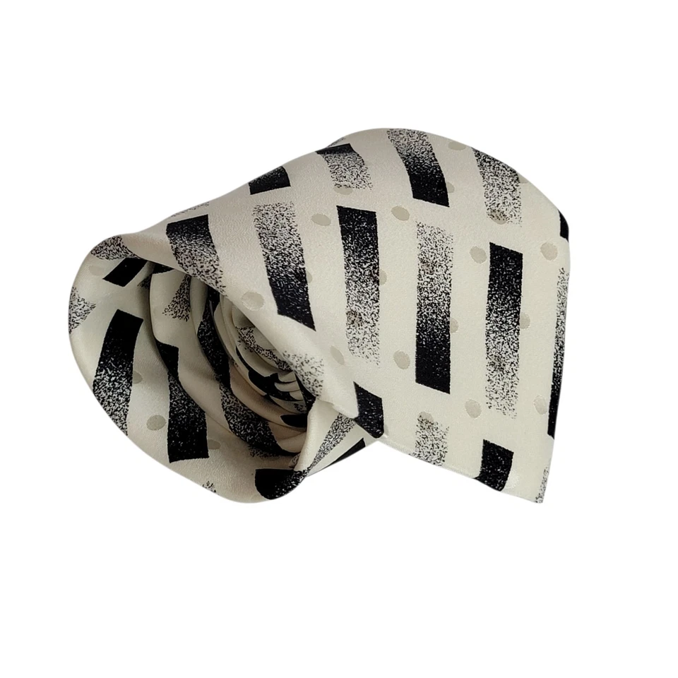 Corbata Brioni Roma Marfil y Rayas Negras 100% Seda Italia L:60" W:4" Foto 2 de 4