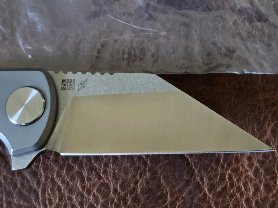Terra Mundi Wharning Button Lock Knife Gray Titanium (3.1" Satin) M390 #002/200 - Image 3 of 4