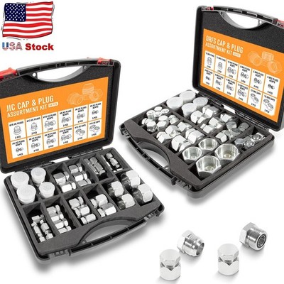 128-Pcs JIC & ORFS Cap /Plug Assortment Kit, Hydraulic Hose Tube & Pipe Fittings