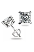 4Ct Princess Cut VVS1/D Lab Created Stud Earrings 14K White Gold 7mm Screw Back