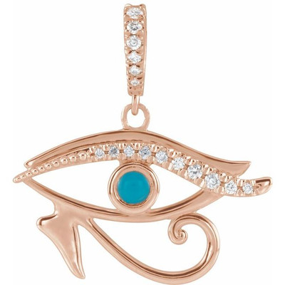 14K Rose natürlicher Türkis & 0,08 ctw natürlicher Diamant Auge des Horus Anhänger