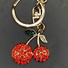Rhinestone Cherry Keychain Red Crystal Fruit Charm Purse Bag Key Chain