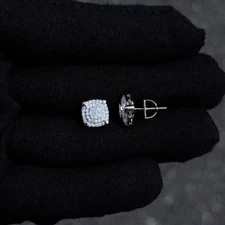 9mm Square Moissanite Cluster Earrings, 0.5ct Diamond Studs