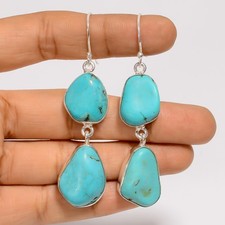 Tibetan Turquoise Gemstone Fashion Jewelry 925 Silver Earrings 2.7" ARE-5940