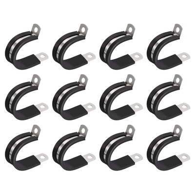 12Pcs 1-1/8'' Cable Clamp R Shape Stainless Steel Rubber Cushioned Pipe Strap