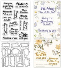 Sentiments Clear Stamps and Metal Cutting Dies Set for Card Making Blessing W...