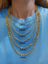 14K Solid Yellow Gold Rope Chain Necklace 1.5mm-5mm Lobster Clasp