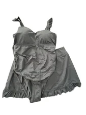 Isaac Mizrahi Live Bridgehampton One Piece Swim Suit Skirt Set Size 14 Black NEW