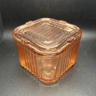 Federal Glass Pink Square Refrigerator Dish Depression Ribbed Fridgie Food Saver