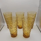 5ct Barware Vintage Anchor Hocking 18oz LIDO MILANO Amber Glass Tumblers Glasses
