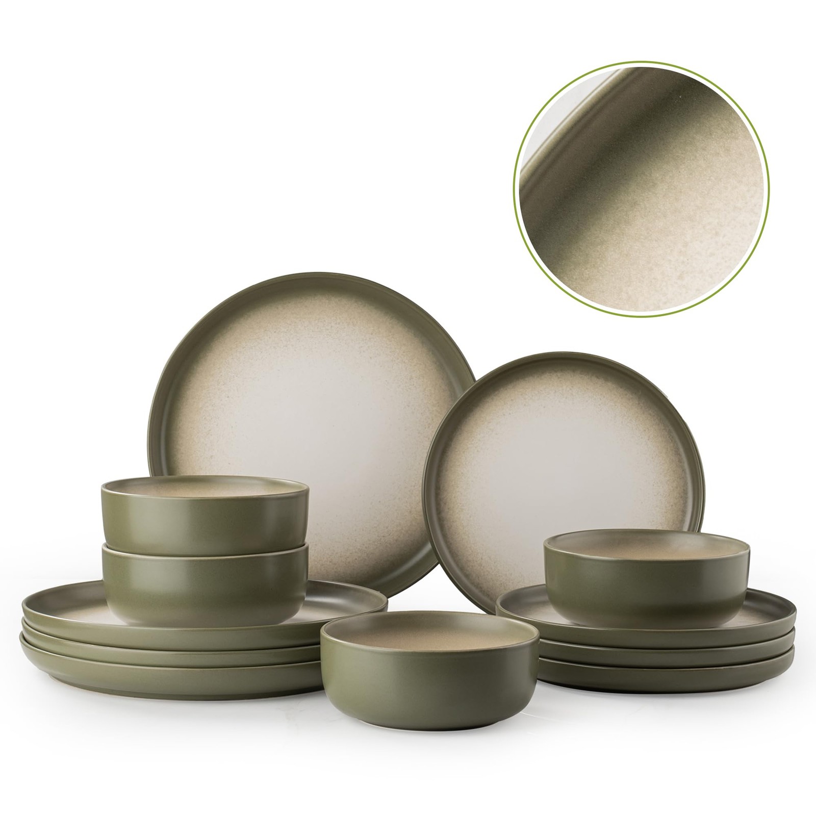 12 PCS Stoneware Dinnerware Sets, Plates and Bowls Set for 4, Reactive Glaze ...