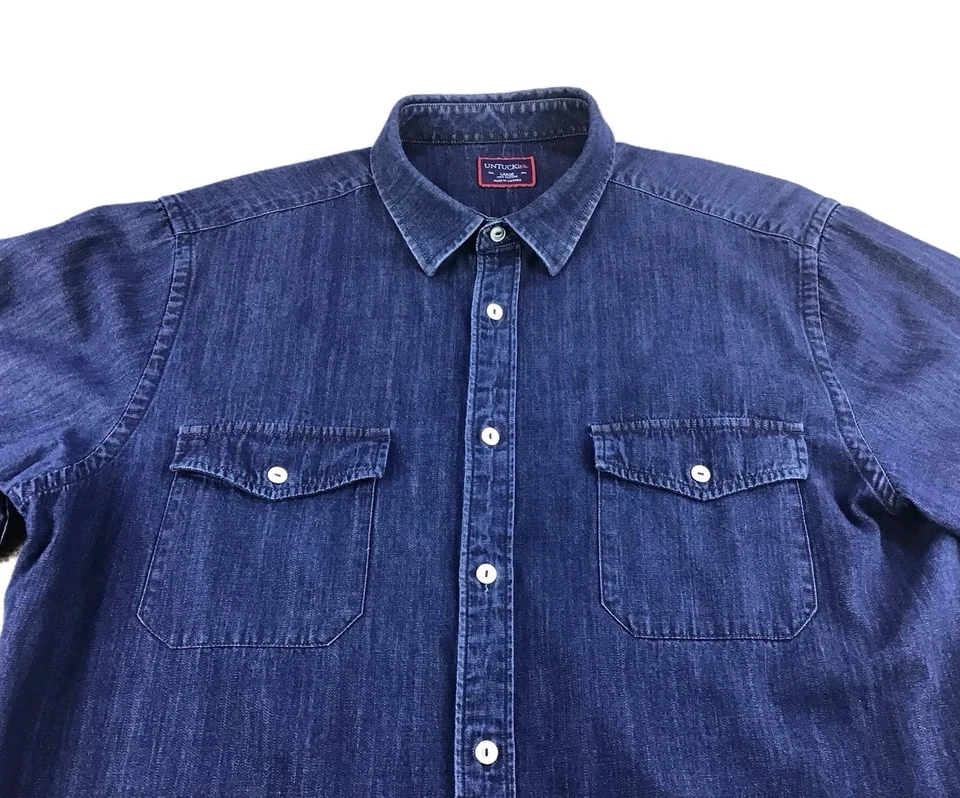 Рубашка повседневная/платье мужская размер большой с длинным рукавом синяя мягкая джинсовая ткань хлопок  - Изображение 3 из 4