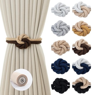 Magnetic Curtain Tiebacks Holdbacks - Wood Tie Backs Rope Holder with Floral ...