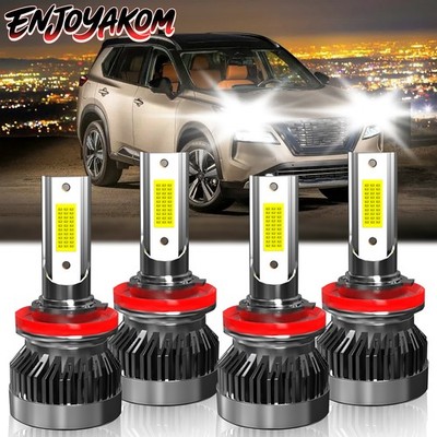 For Nissan Rogue 2014-2020 White 4x Car LED Headlights Kit High Low Beam Bulbs
