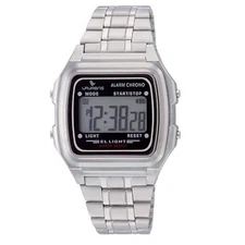 NEW Laurens L116J904Y Kids' Classic Alarm Chrono Digital Silver Steel Band Watch
