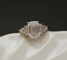 3Ct Emerald Cut Lab-Created Diamond Women Engagement Ring 14k Yellow Gold Plated