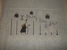 Pineberry Lane Christmas Cross Stitch Completed Santa "I Bring Thee Joy"