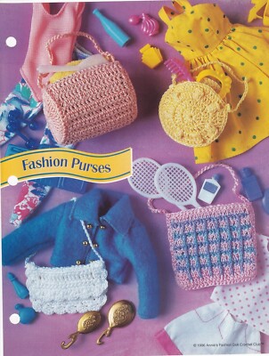 Fashion Doll Crochet Pattern FASHION PURSES Duffel Bag Round Square Tote Annie's