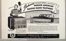 Hudson American Marine Radio Telephone PRINT AD - 1948 ~~ Philip Morris Johnnie