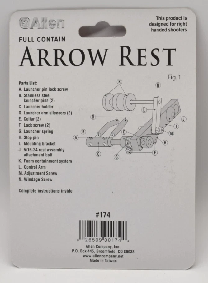 Allen Full Contain Arrow Rest #174 Right Hand Archery Bow Hunting - Image 2 of 2