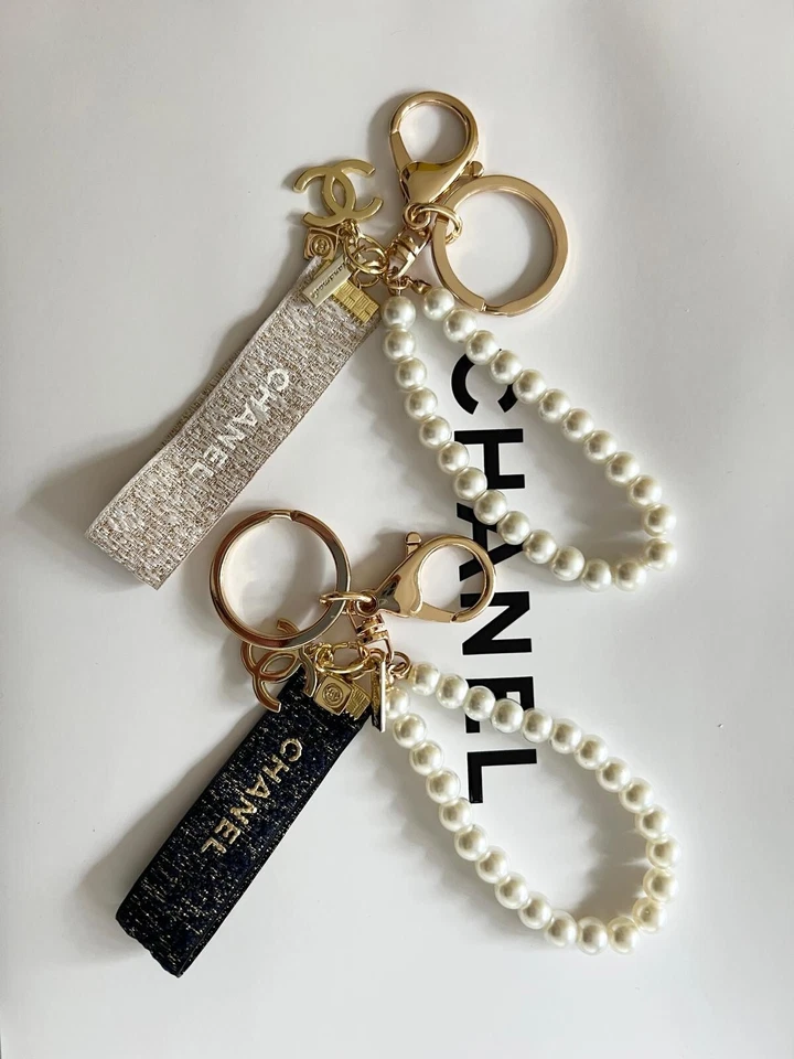 * Chanel Beauty cc Charm & Original Navy blue ribbon Rework DIY Keyring Keychain - image 2 of 4