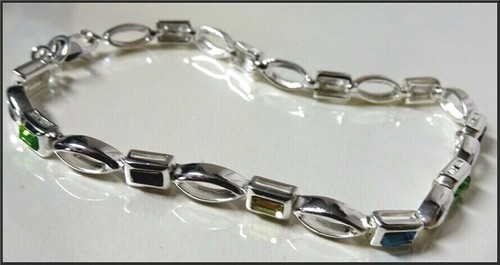 Dainty Older QVC HSN 925 Sterling Silver Multi Color Gemstone s Tennis Bracelet - 第 7/8 張圖片