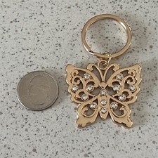 Gold Tone Butterfly With Rhinestones Keychain Key Ring 47711