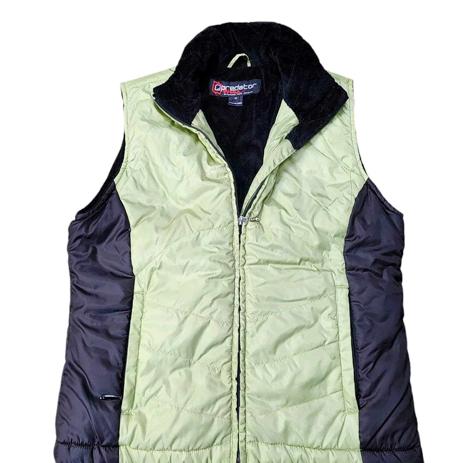 Predator Puffer Vest Size Medium Green Black Full Zip Sleeveless