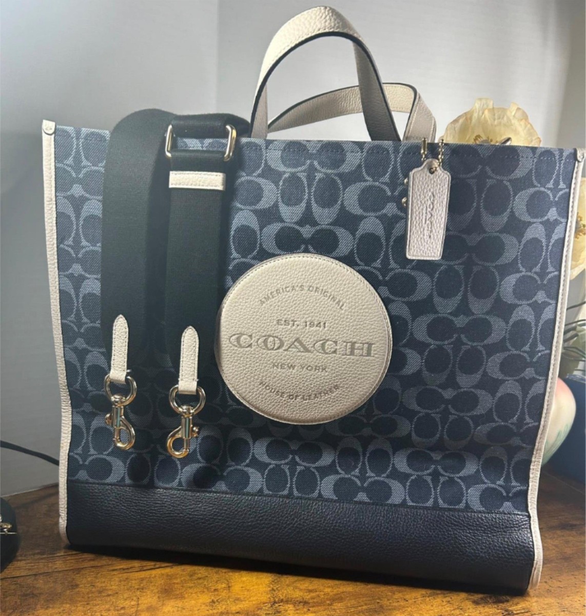 Coach Dempsey Tote Satchel 40 Signature Blue Chambray Denim Jacquard EUC  C2827