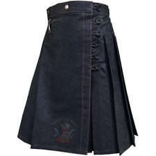 New Highland Ladies Scottish Women Denim Kilt Utility Adult Handmade Kilts For